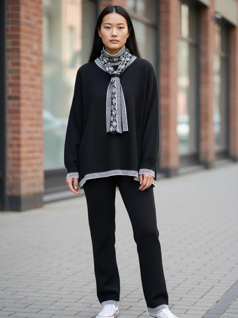 Stylish Soft Winter Co-Ord With Scarfs,Plus Sizes, Acylic,Knitted,2025, Womenswear Elegant Chic Love Outerwear - Image 5