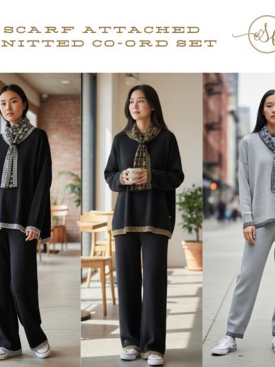 Stylish Soft Winter Co-Ord With Scarfs,Plus Sizes, Acylic,Knitted,2025, Womenswear Elegant Chic Love Outerwear