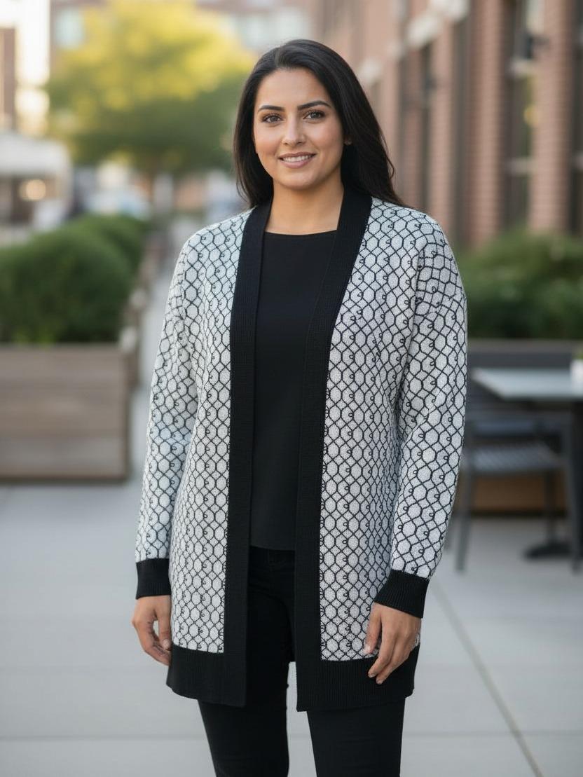 Womens RI Jacquard Pattern Stylish Cardigan Open Front Knitwear - Image 3