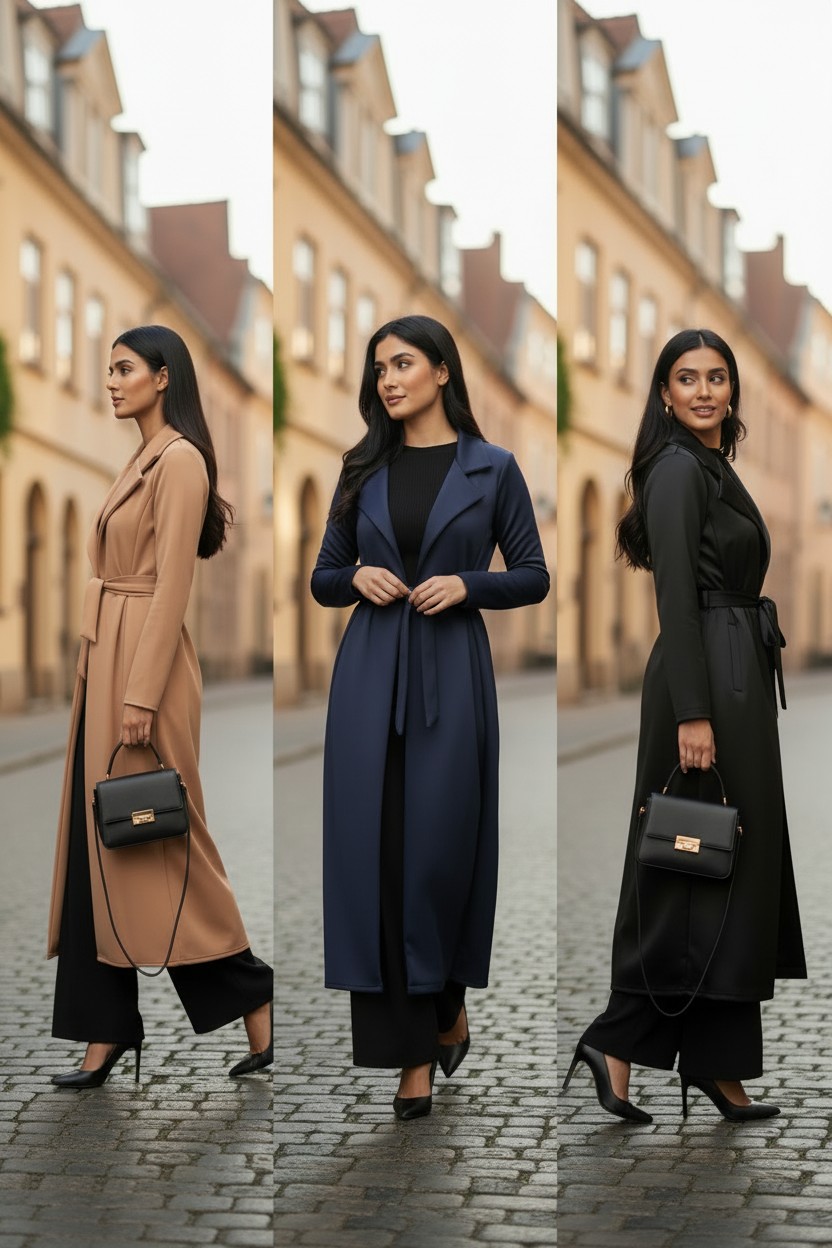 New Womens Noir Drape Maxi Full-Length, Belted Wrap Coat Pocket Cardigan Jackets - Image 2