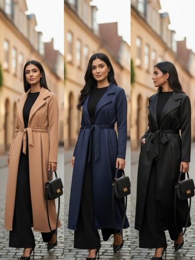 New Womens Noir Drape Maxi Full-Length, Belted Wrap Coat Pocket Cardigan Jackets