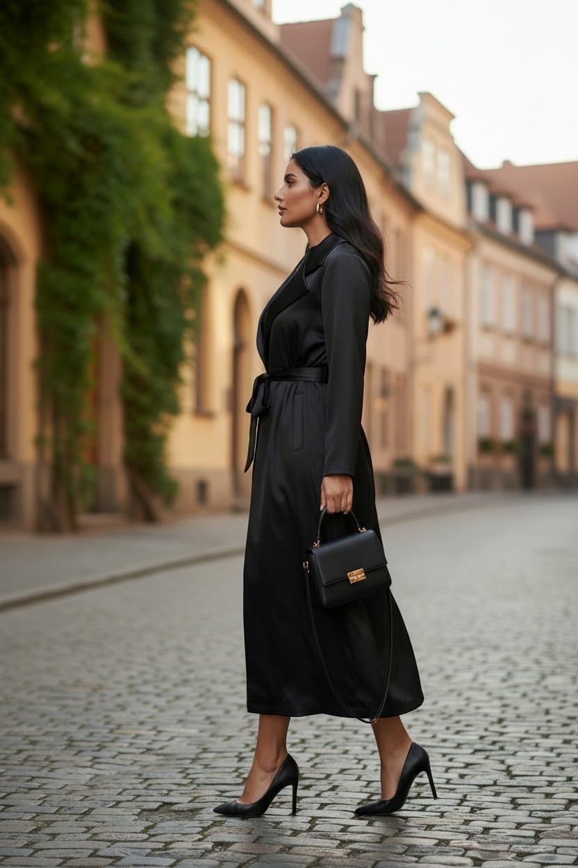 New Womens Noir Drape Maxi Full-Length, Belted Wrap Coat Pocket Cardigan Jackets - Image 11
