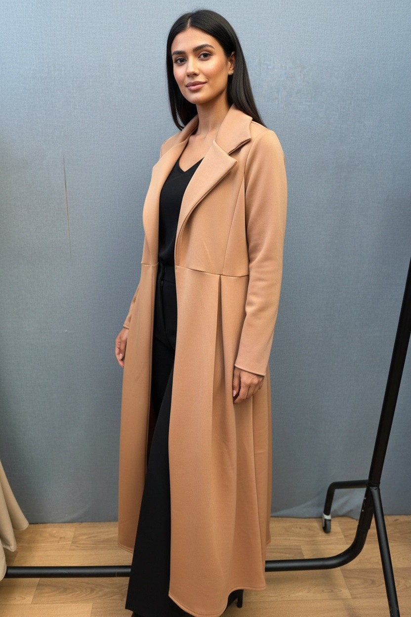 New Womens Noir Drape Maxi Full-Length, Belted Wrap Coat Pocket Cardigan Jackets - Image 8
