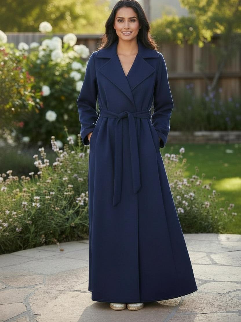 New Womens Noir Drape Maxi Full-Length, Belted Wrap Coat Pocket Cardigan Jackets - Image 3