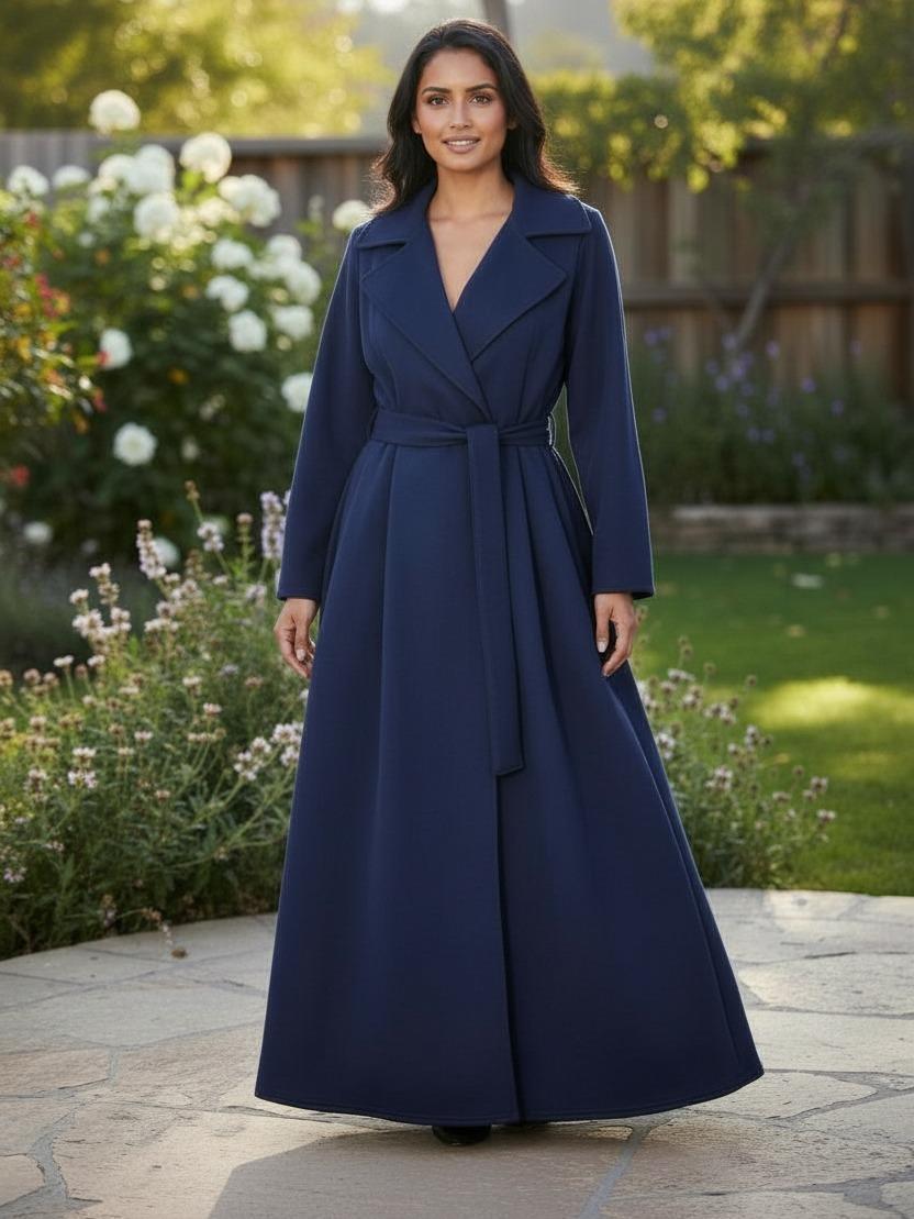 New Womens Noir Drape Maxi Full-Length, Belted Wrap Coat Pocket Cardigan Jackets - Image 8