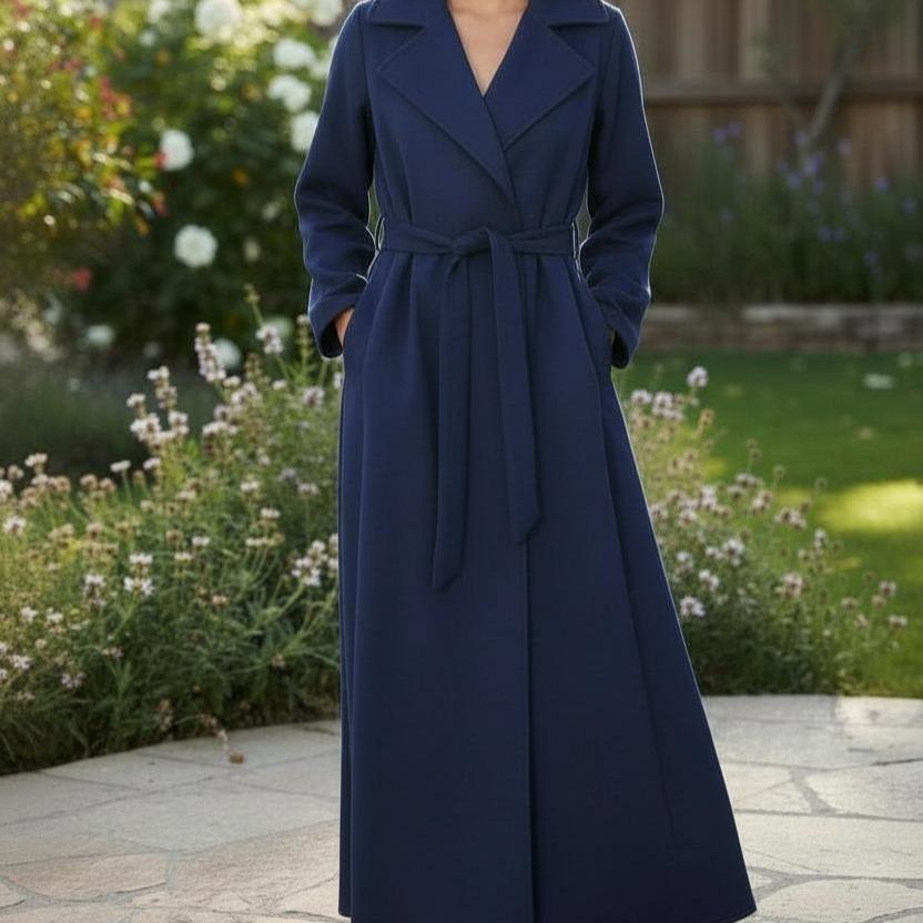 New Womens Noir Drape Maxi Full-Length, Belted Wrap Coat Pocket Cardigan Jackets - Image 11