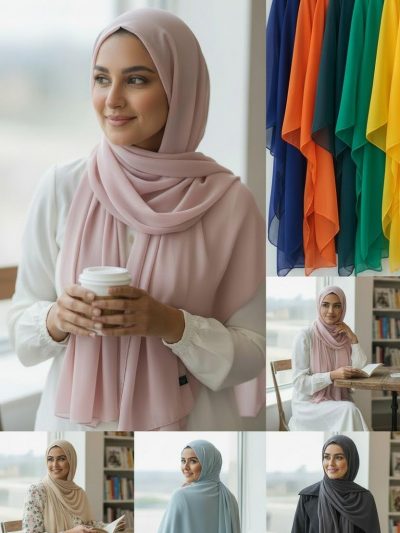 Women's Soft Large Chiffon Scarf Soft Multicolours, Hijab, Black, Muslim,Modest