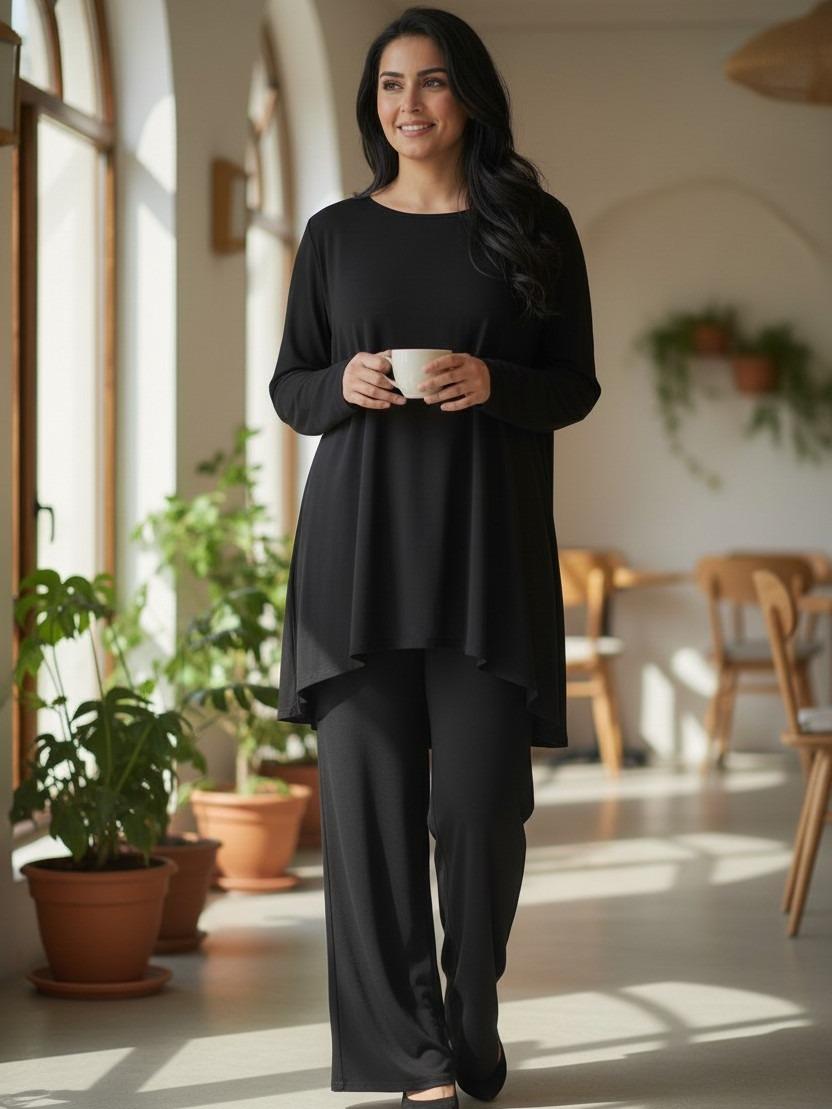 Womens Ladies Plain Wide Leg Palazzo Pants Plus Size Trouser Bottoms Leggings Black White Womenswear Wideleg Basic - Image 4