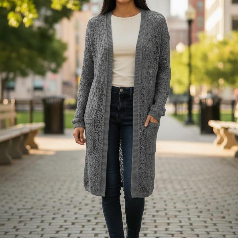 The Cloud-Nine Crochet Long Knitted Cardigan Womenswear Knitting Long Sleeve Pockets - Image 12