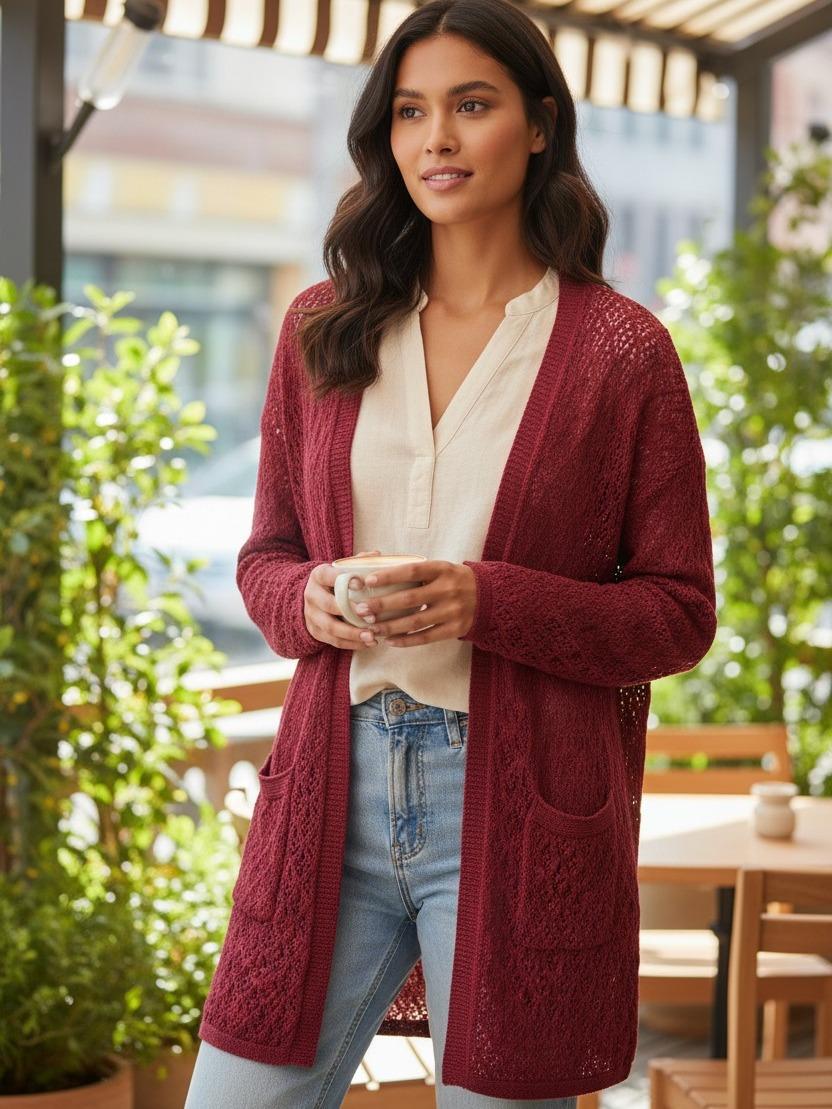 The Cloud-Nine Crochet Long Knitted Cardigan Womenswear Knitting Long Sleeve Pockets - Image 6