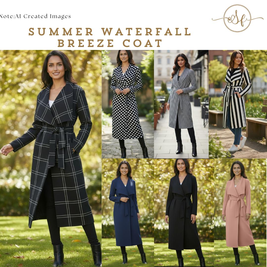 Womens Latest Summer Waterfall Style Breeze Coat,Midi Length,Pockets,Lightweight, 3 Sizes,Belt,Stylish Jacket Tops Trench Outerwear