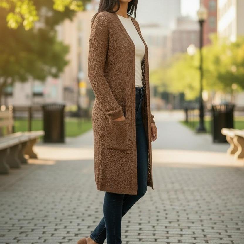 The Cloud-Nine Crochet Long Knitted Cardigan Womenswear Knitting Long Sleeve Pockets - Image 11