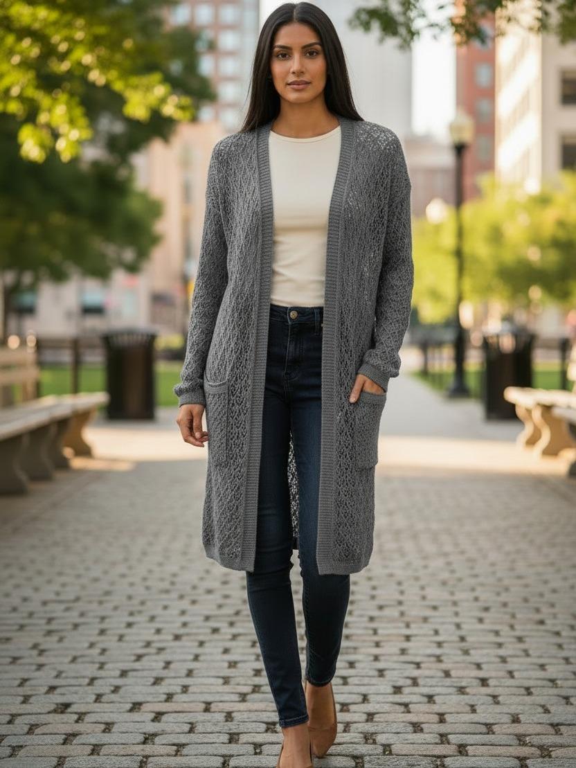 The Cloud-Nine Crochet Long Knitted Cardigan Womenswear Knitting Long Sleeve Pockets - Image 3
