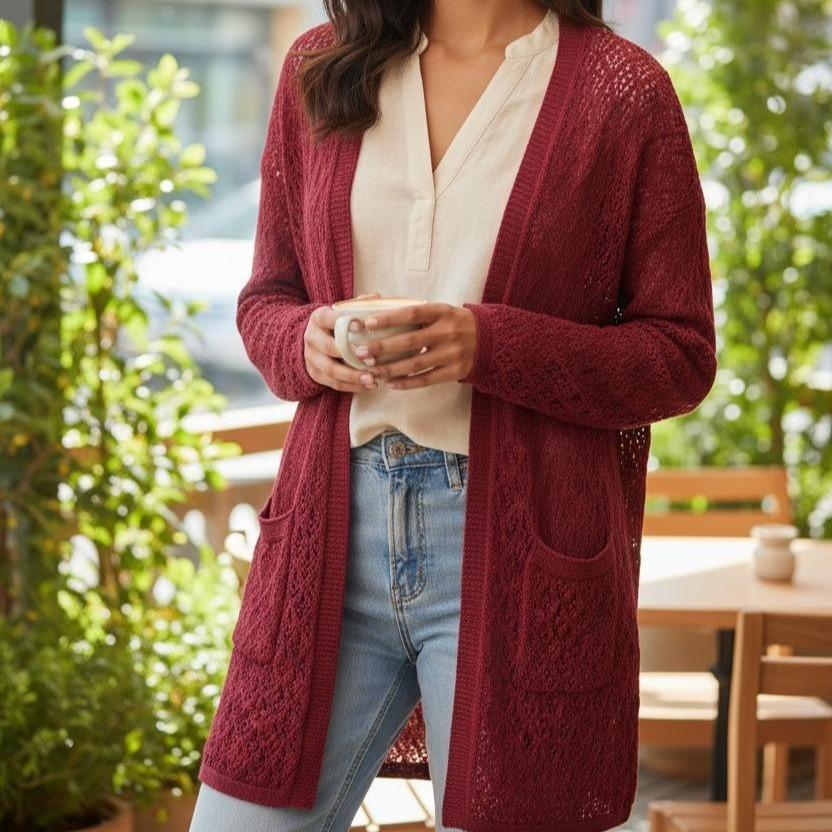 The Cloud-Nine Crochet Long Knitted Cardigan Womenswear Knitting Long Sleeve Pockets - Image 14