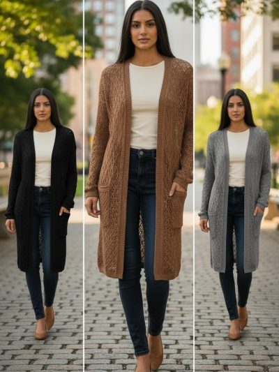 The Cloud-Nine Crochet Long Knitted Cardigan Womenswear Knitting Long Sleeve Pockets