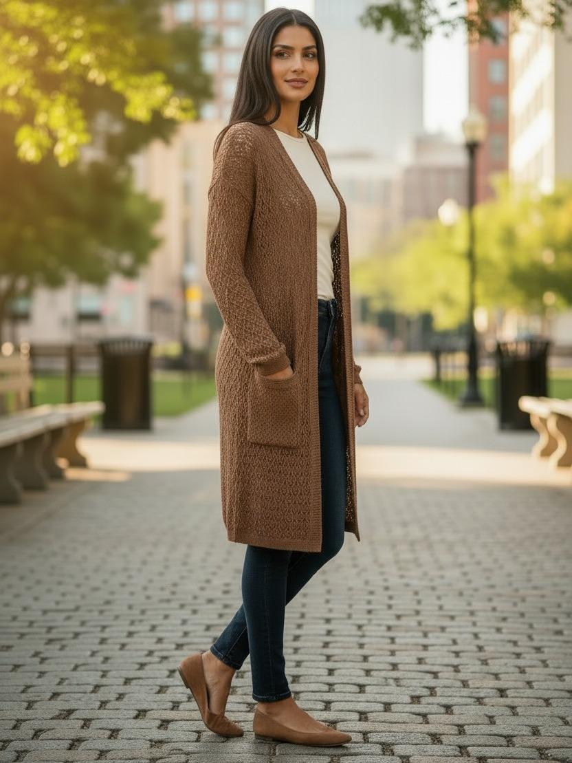 The Cloud-Nine Crochet Long Knitted Cardigan Womenswear Knitting Long Sleeve Pockets - Image 2