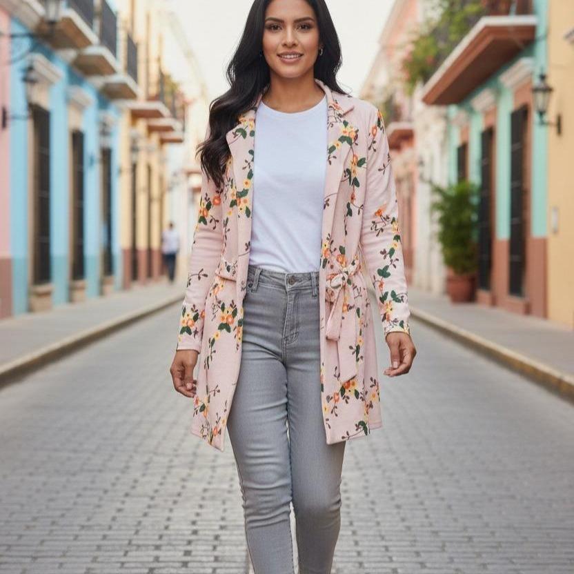Womens 3D Floral Printed Duster Coat With Pockets and Belted Casual Chic Style - Image 10
