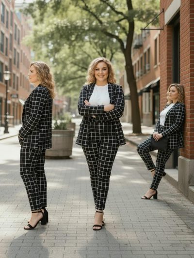 Womens Formal 2 Pieces Suite Co-Ord Dress Check Print,Confutable Stylish Plus Size
