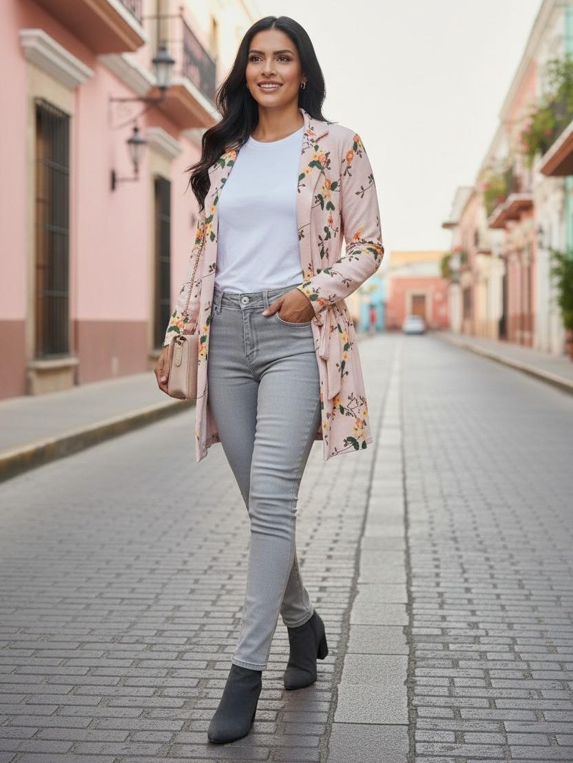 Womens 3D Floral Printed Duster Coat With Pockets and Belted Casual Chic Style - Image 9