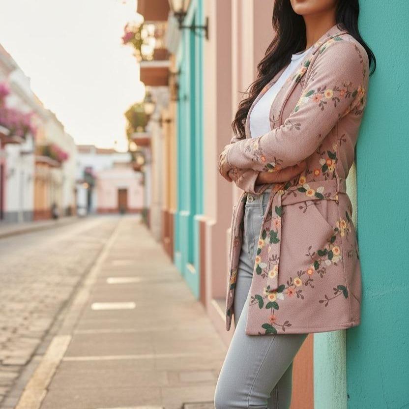 Womens 3D Floral Printed Duster Coat With Pockets and Belted Casual Chic Style - Image 11