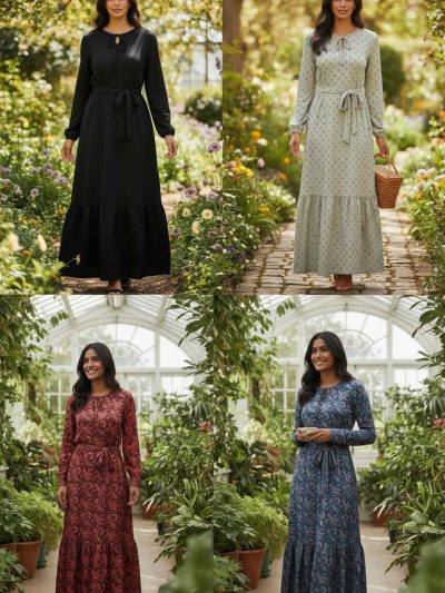 Comfy But Cutest Frill Maxi Jersey Fabric Full Maxi Dress with frill and belt Casual Womenswear Tie front Neck Long Sleeve Floral Summer