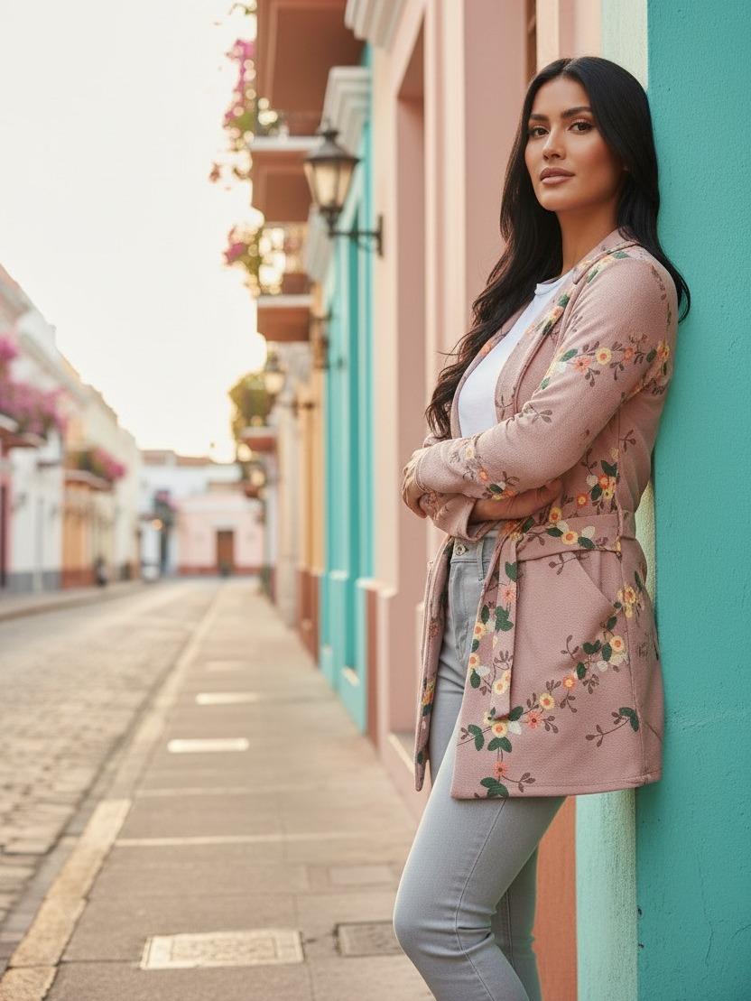 Womens 3D Floral Printed Duster Coat With Pockets and Belted Casual Chic Style - Image 7